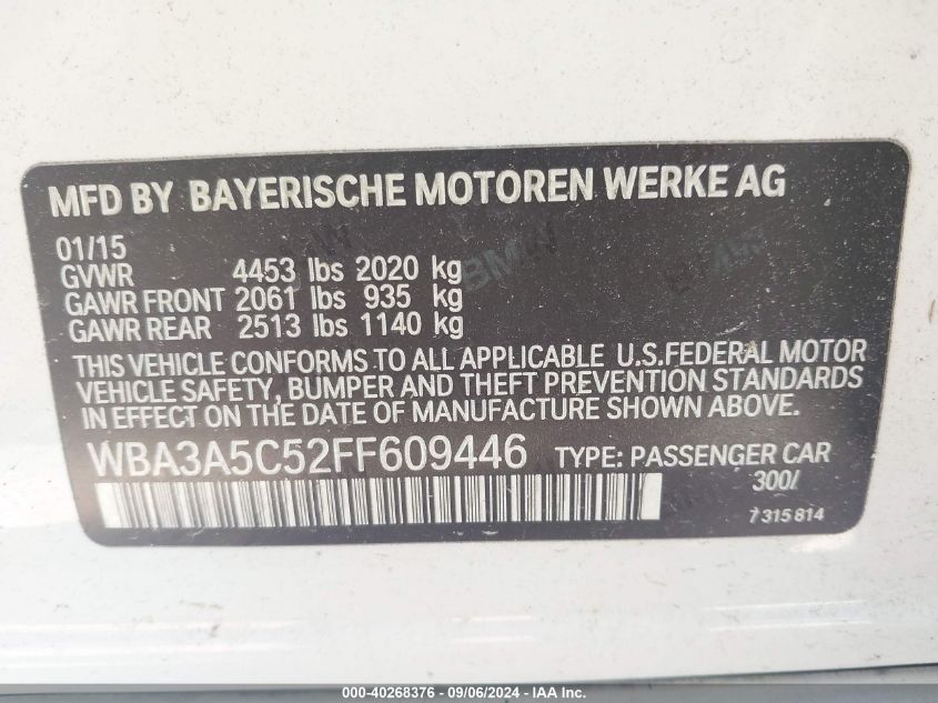 VIN WBA3A5C52FF609446 2015 BMW 3 Series, 328I no.9