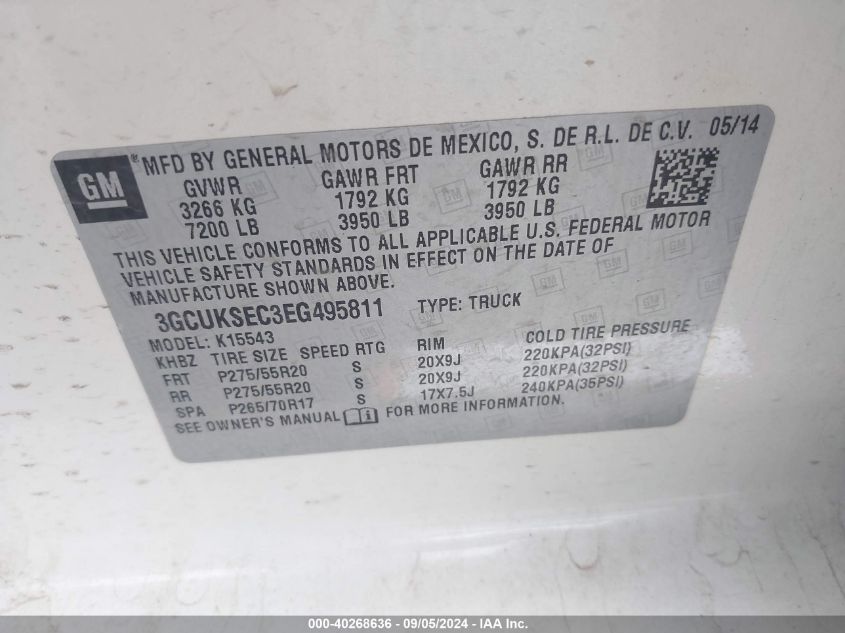 3GCUKSEC3EG495811 2014 Chevrolet Silverado 1500 K1500 Ltz