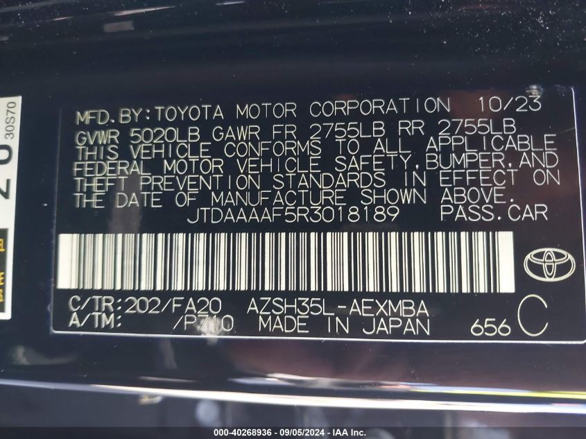 2024 Toyota Crown Xle/Limited VIN: JTDAAAAF5R3018189 Lot: 40268936