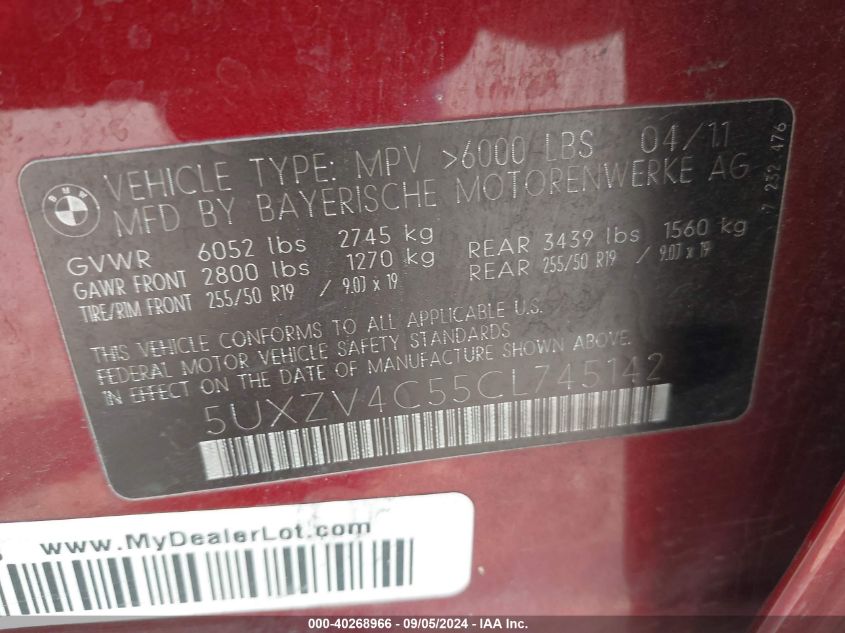 5UXZV4C55CL745142 2012 BMW X5 xDrive35I/xDrive35I Premium/xDrive35I Sport Activity