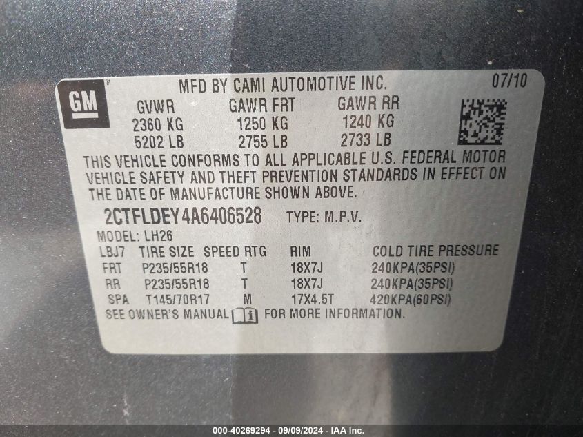 2CTFLDEY4A6406528 2010 GMC Terrain Sle-2