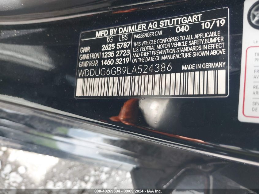 2020 Mercedes-Benz S 450 VIN: WDDUG6GB9LA524386 Lot: 40269594