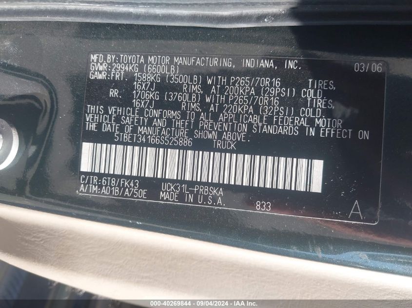 5TBET34166S525886 2006 Toyota Tundra Sr5 V8