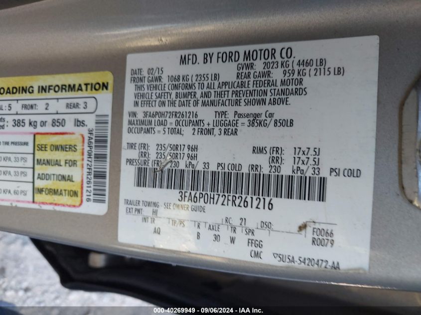 2015 FORD FUSION SE - 3FA6P0H72FR261216