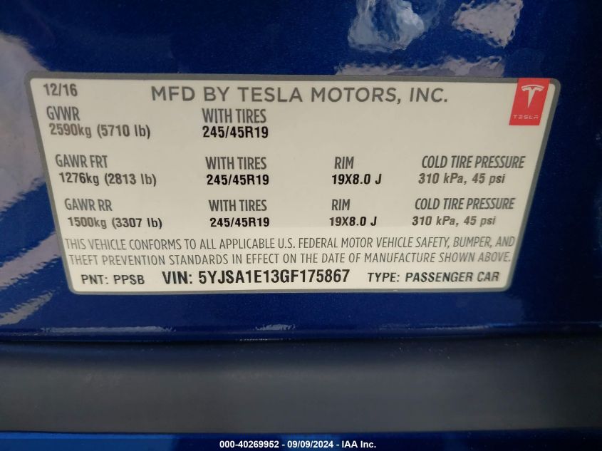 5YJSA1E13GF175867 2016 Tesla Model S 60/70/75/85