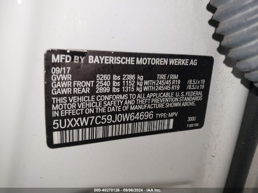 5UXXW7C59J0W64696 2018 BMW X4 M40I