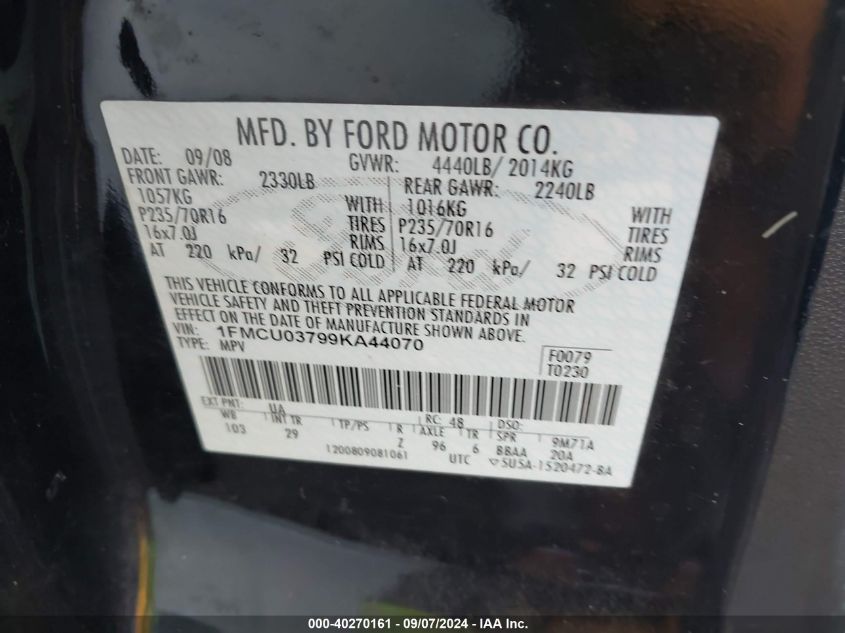 1FMCU03799KA44070 2009 Ford Escape Xlt