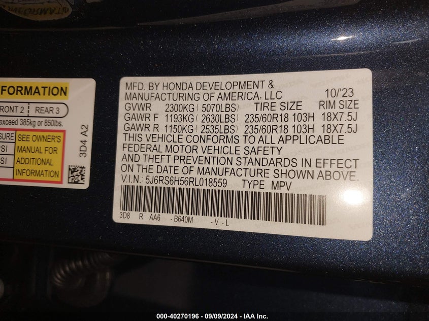 2024 HONDA CR-V HYBRID SPORT - 5J6RS6H56RL018559