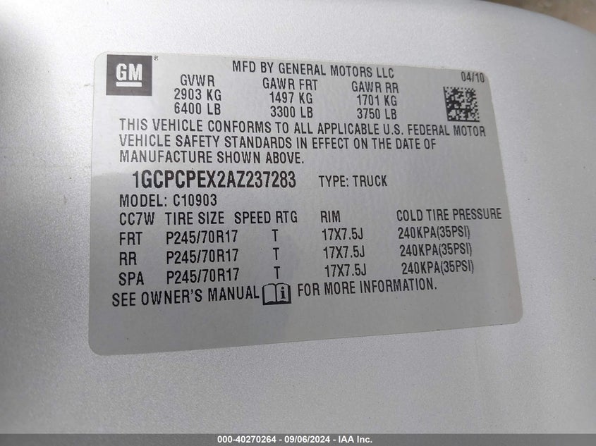 1GCPCPEX2AZ237283 2010 Chevrolet Silverado 1500 Work Truck