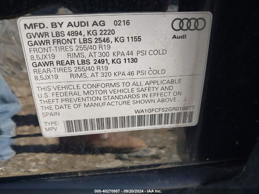 WA1GFCFS2GR018877 2016 Audi Q3 2.0T Premium Plus