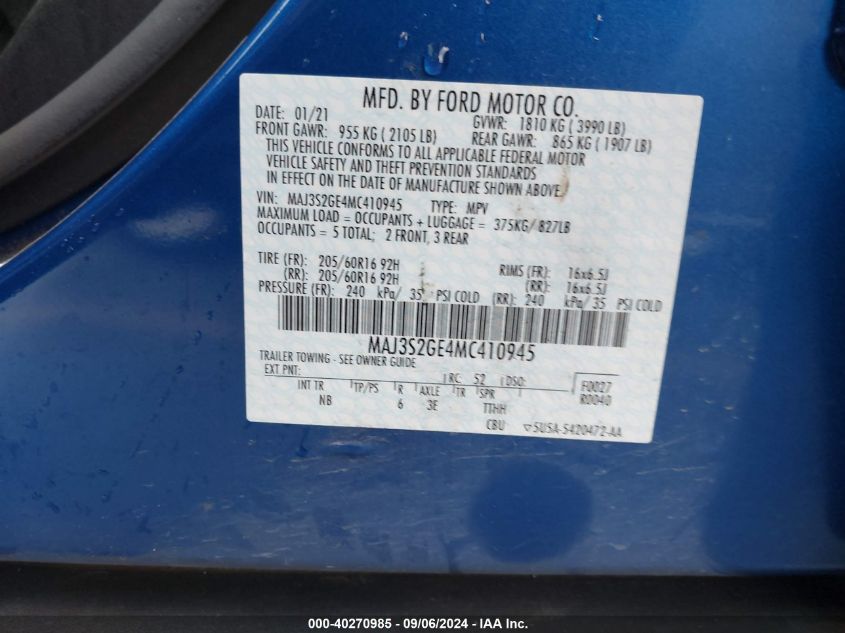 MAJ3S2GE4MC410945 2021 Ford Ecosport Se