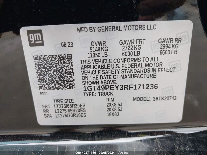 2024 GMC Sierra 2500Hd 4Wd Standard Bed At4 VIN: 1GT49PEY3RF171236 Lot: 40271160