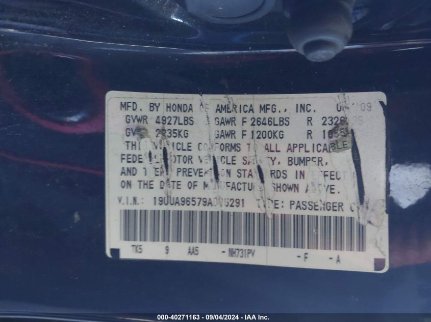 19UUA96579A005291 2009 Acura Tl 3.7