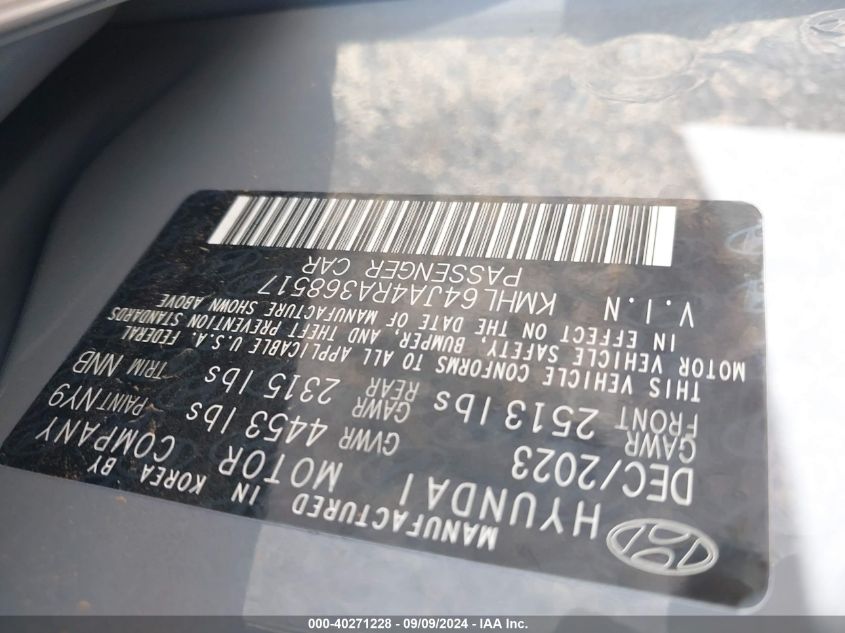 2024 Hyundai Sonata Sel VIN: KMHL64JA4RA368517 Lot: 40271228