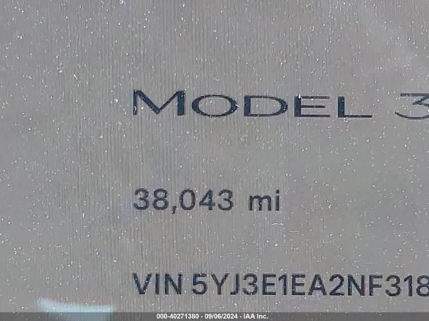 2022 Tesla Model 3 VIN: 5YJ3E1EA2NF318717 Lot: 40271380