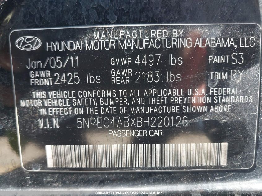 5NPEC4ABXBH220126 2011 Hyundai Sonata Limited 2.0T