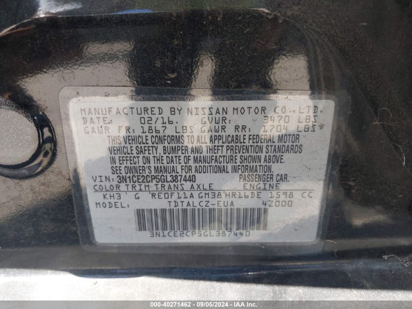 3N1CE2CP5GL387440 2016 Nissan Versa Note S Plus