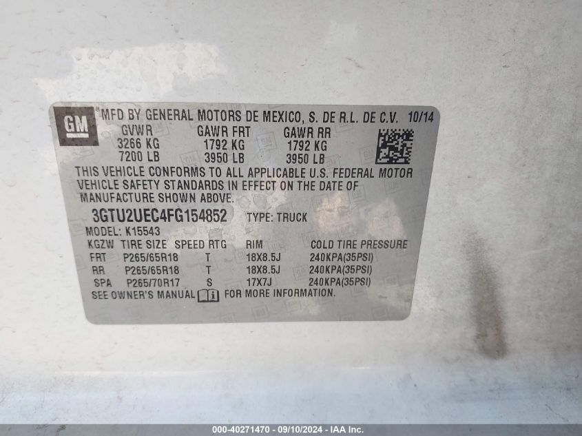 3GTU2UEC4FG154852 2015 GMC Sierra 1500 Sle