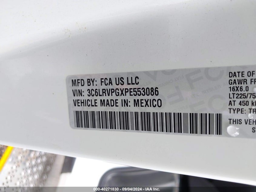 VIN 3C6LRVPGXPE553086 2023 RAM PROMASTER 2500 2500 HIGH