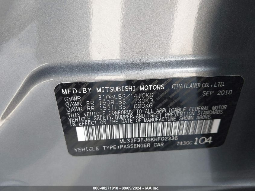 ML32F3FJ6KHF02336 2019 Mitsubishi Mirage G4 Es