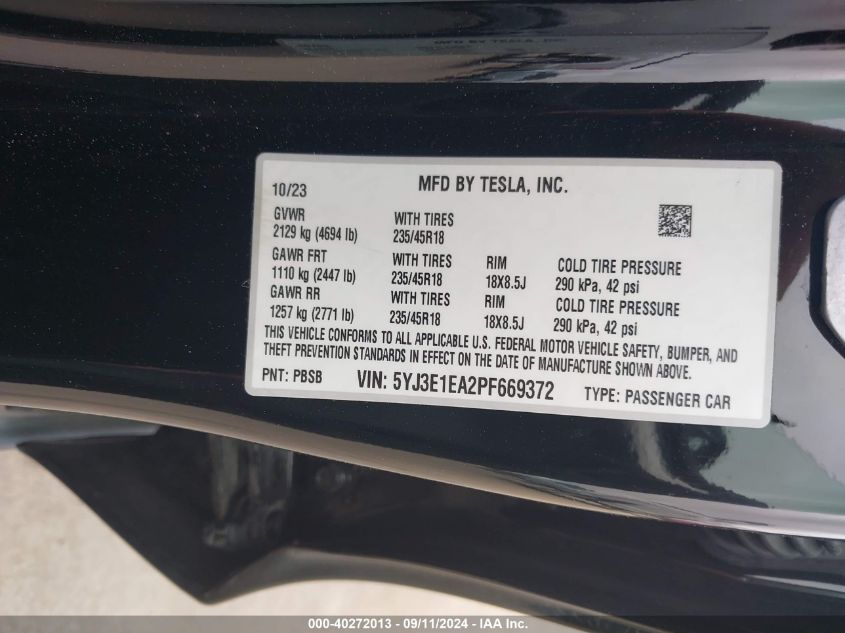 2023 TESLA MODEL 3 REAR-WHEEL DRIVE - 5YJ3E1EA2PF669372