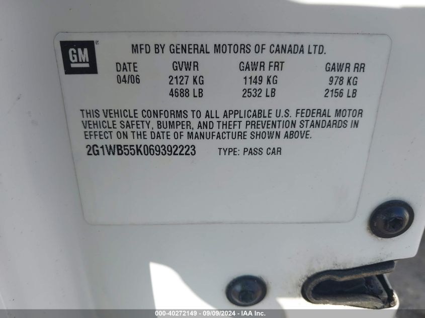 2G1WB55K069392223 2006 Chevrolet Impala Ls