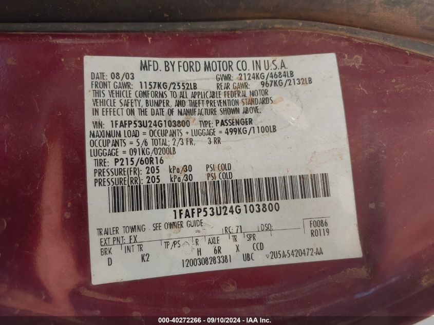 1FAFP53U24G103800 2004 Ford Taurus Se