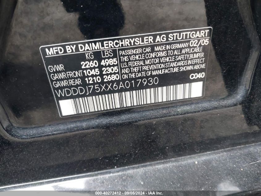 WDDDJ75XX6A017930 2006 Mercedes-Benz Cls 500