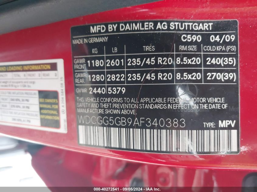 WDCGG5GB9AF340383 2010 Mercedes-Benz Glk 350