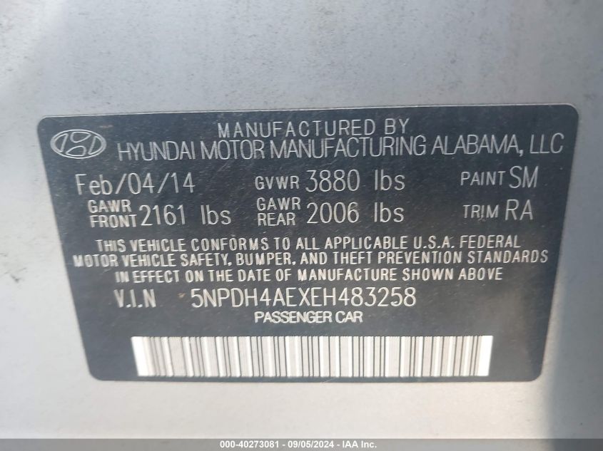 5NPDH4AEXEH483258 2014 Hyundai Elantra Se/Sport/Limited