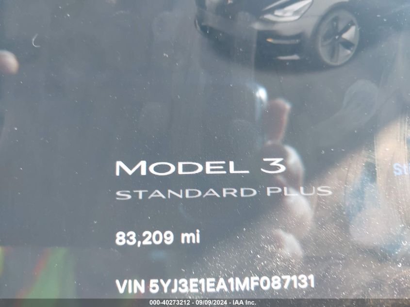 2021 Tesla Model 3 Standard Range Plus Rear-Wheel Drive VIN: 5YJ3E1EA1MF087131 Lot: 40273212