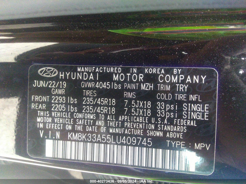 VIN KM8K33A55LU409745 2020 HYUNDAI KONA LIMITED