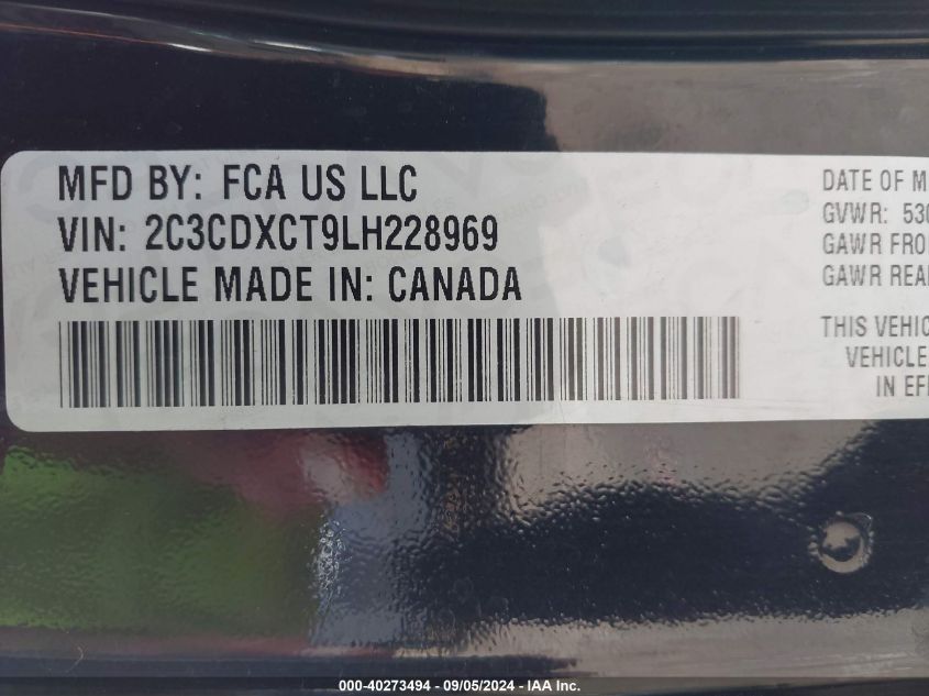 2020 Dodge Charger R/T VIN: 2C3CDXCT9LH228969 Lot: 40273494