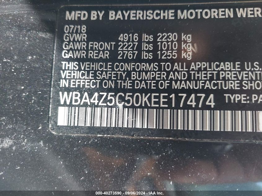 WBA4Z5C50KEE17474 2019 BMW 440I