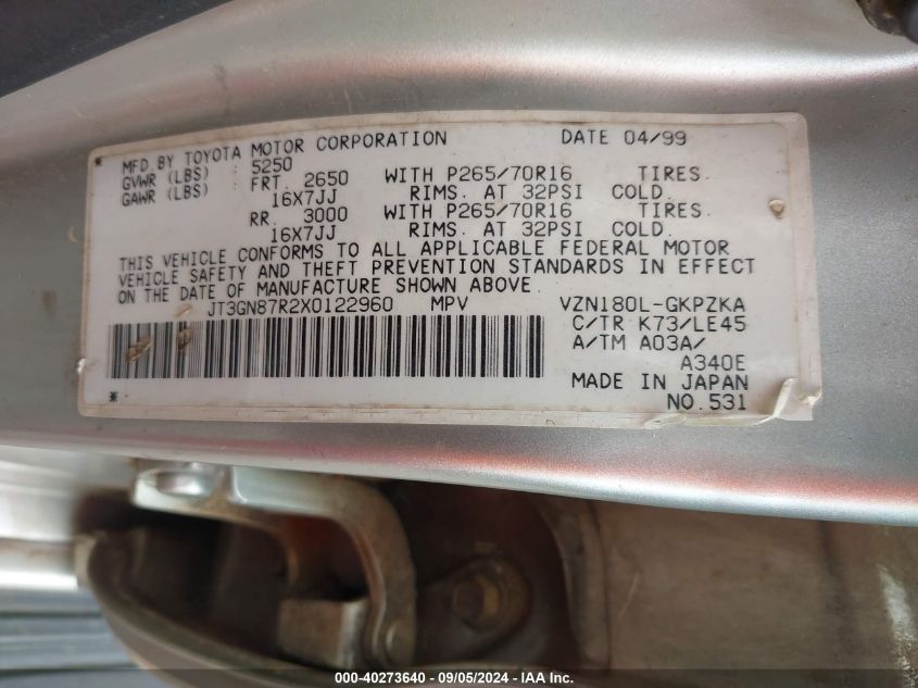 JT3GN87R2X0122960 1999 Toyota 4Runner Limited V6