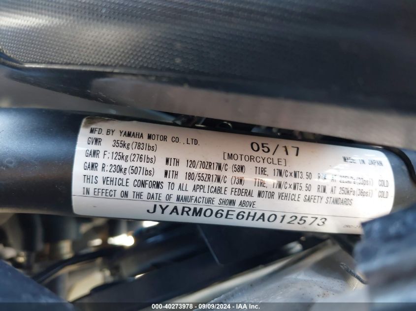 JYARM06E6HA012573 2017 Yamaha Fz07