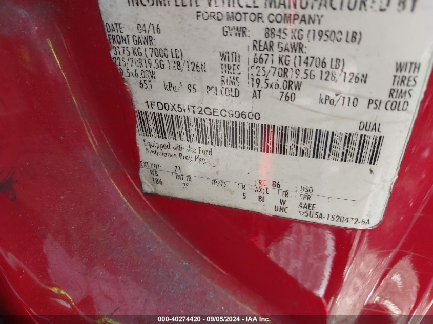 2016 Ford F-550 Chassis Xlt VIN: 1FD0X5HT2GEC90600 Lot: 40274420
