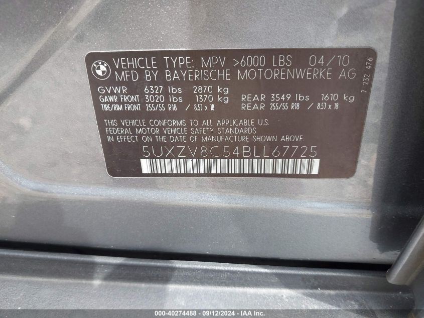 5UXZV8C54BLL67725 2011 BMW X5 xDrive50I