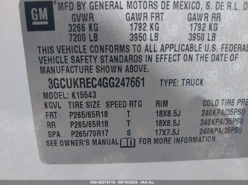 3GCUKREC4GG247661 2016 Chevrolet Silverado K1500 Lt