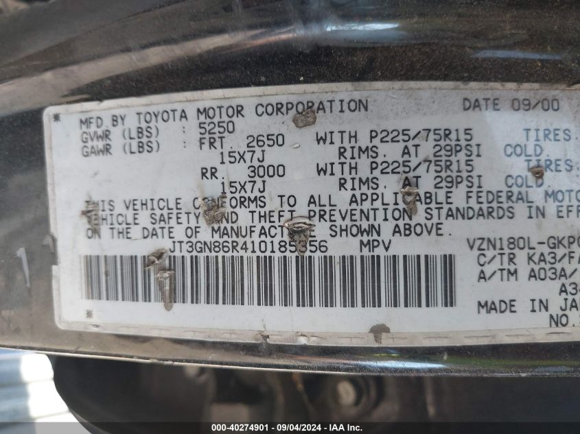 JT3GN86R410185356 2001 Toyota 4Runner Sr5 V6