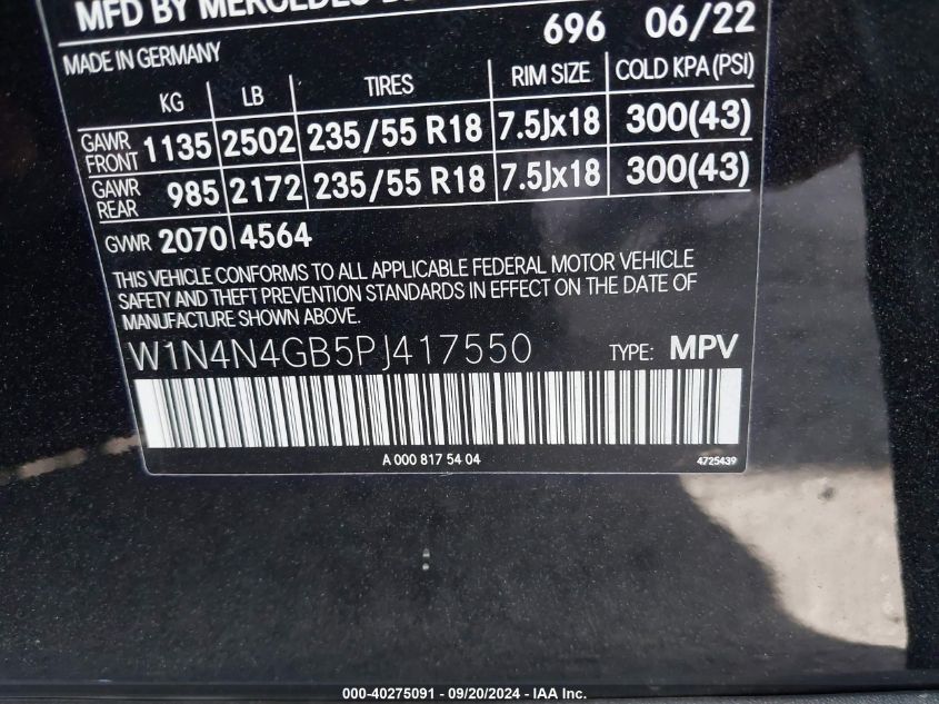 W1N4N4GB5PJ417550 2023 Mercedes-Benz Gla 250