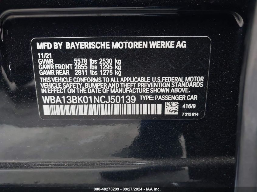 WBA13BK01NCJ50139 2022 BMW M550