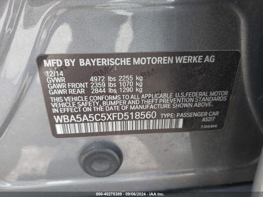 WBA5A5C5XFD518560 2015 BMW 528I