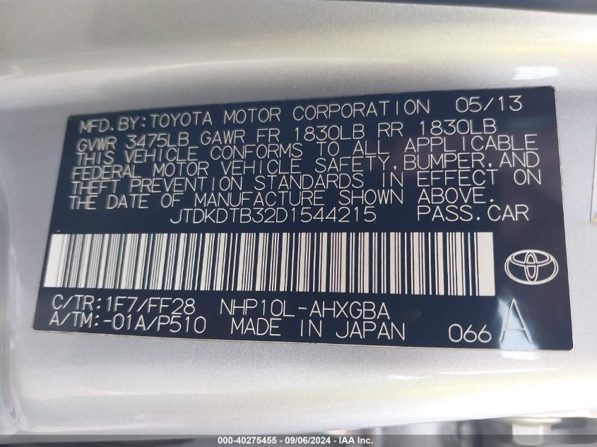 JTDKDTB32D1544215 2013 Toyota Prius C