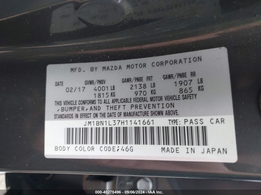 JM1BN1L37H1141661 2017 Mazda 3 Touring