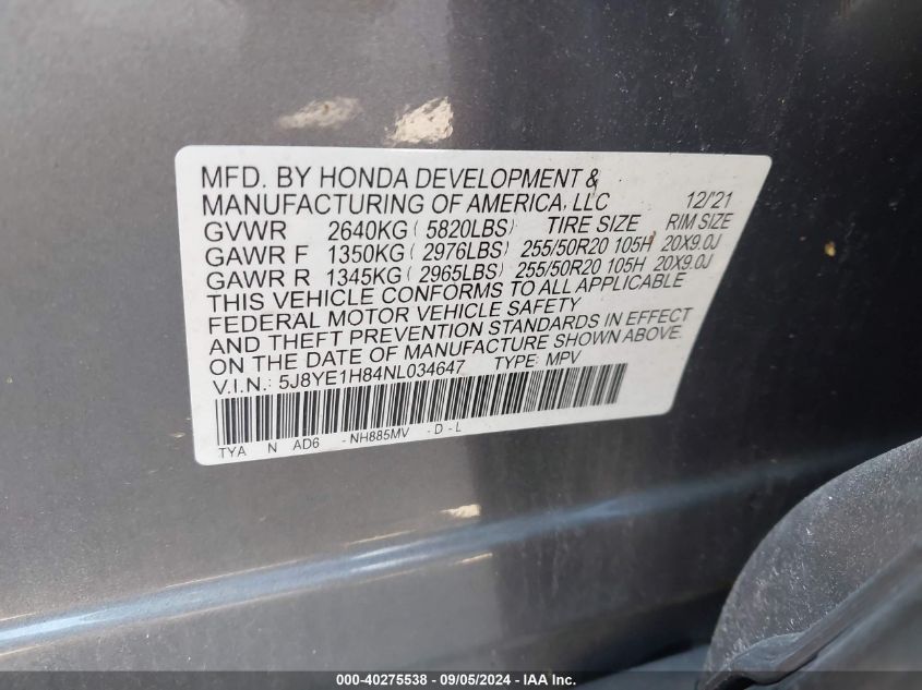 5J8YE1H84NL034647 2022 Acura Mdx Advance Package