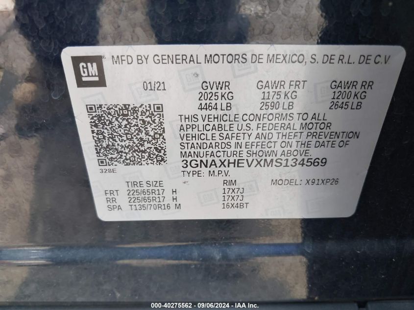 2021 Chevrolet Equinox Fwd Ls VIN: 3GNAXHEVXMS134569 Lot: 40275562