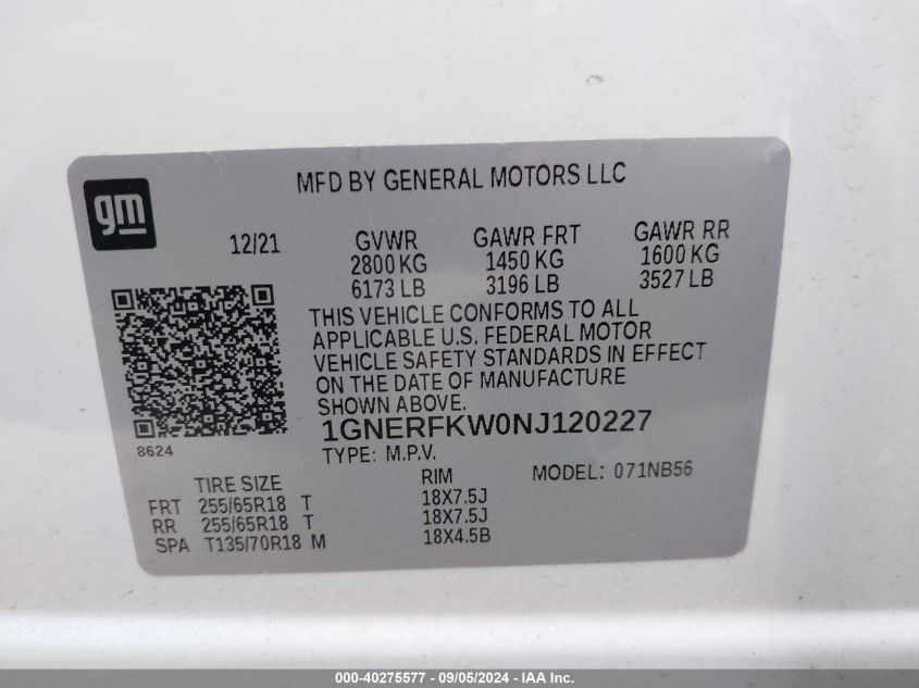 2022 Chevrolet Traverse Fwd Ls VIN: 1GNERFKW0NJ120227 Lot: 40275577