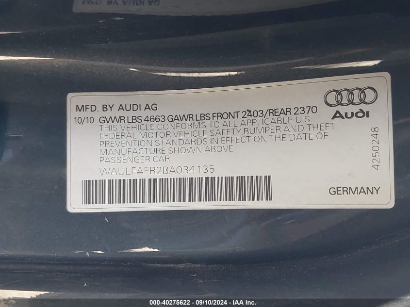 WAULFAFR2BA034135 2011 Audi A5 Premium Plus Quat 2.0T Premium