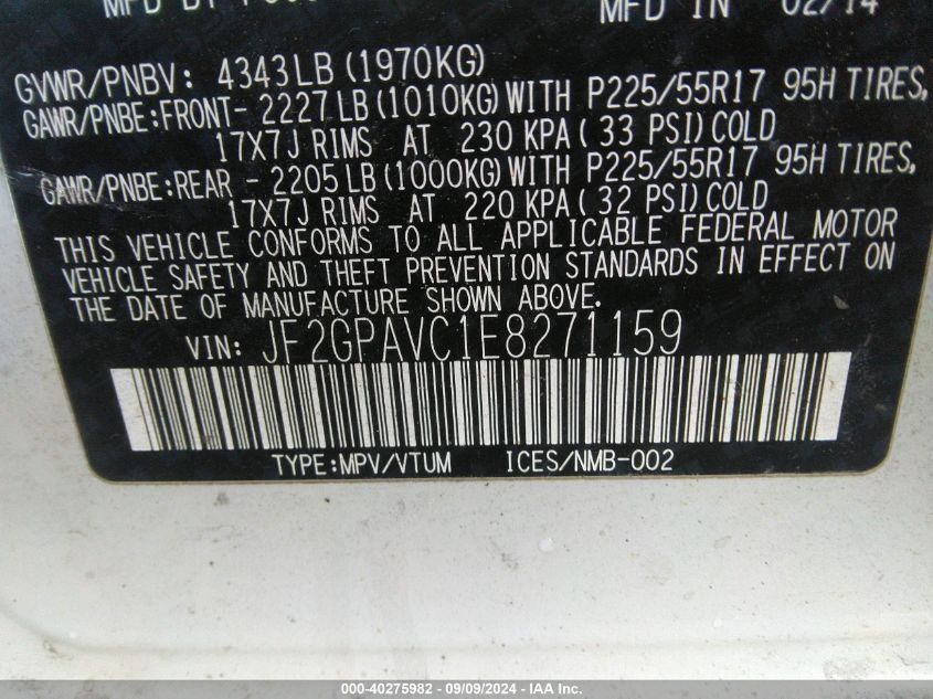 JF2GPAVC1E8271159 2014 Subaru Xv Crosstrek 2.0I Premium